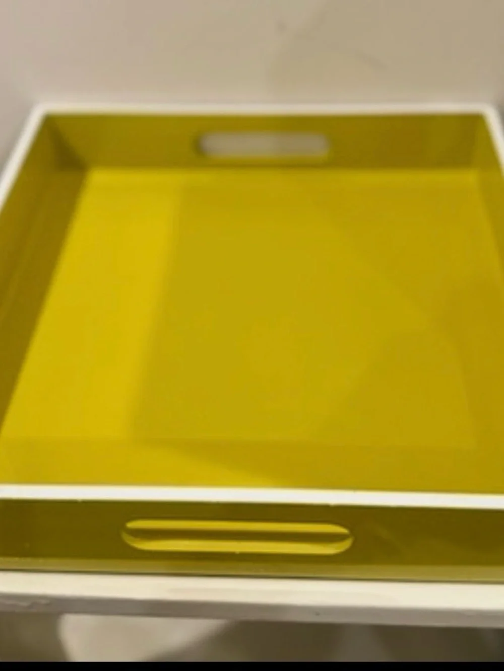 West Elm Lacquer Chartreuse Serving Tray with White Trim